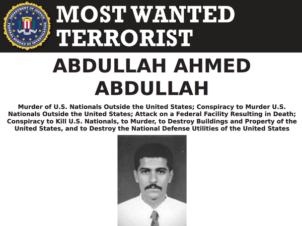 Lệnh truy nã Abdullah Ahmed Abdullah của FBI. (Nguồn: FBI)