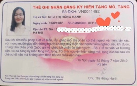 Cindy Hanh Chu đăng ký hiến mô, tạng