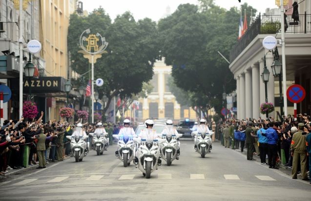 Convoy guiding and escorting North Korean leader Kim Jong-un's delegation. (Photo: baogiaothong)