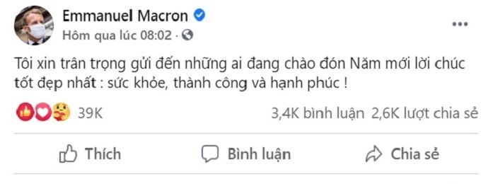 Tổng thống Pháp chúc Tết bằng tiếng Việt. (Nguồn: Twitter)