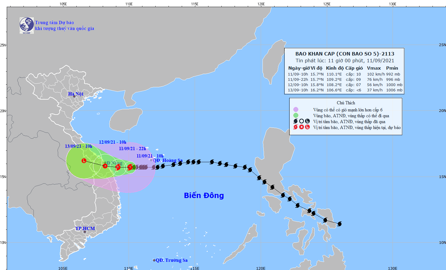 Dự báo thời tiết 10 ngày tới (11-20/9): Tâm bão số 5 mạnh cấp 8-9, giật cấp 11; Mưa rào và dông trên toàn quốc, đề phòng lốc, sét, mưa đá