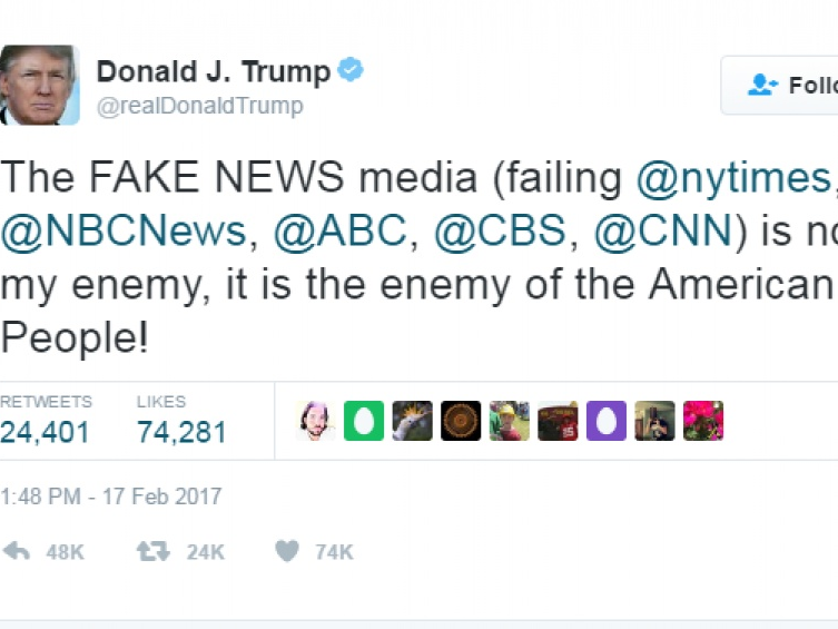 Tổng thống Trump: Truyền thông là kẻ thù của nước Mỹ