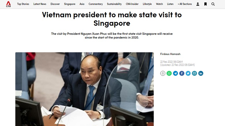 Báo chí Singapore: Chuyến thăm của Chủ tịch nước Nguyễn Xuân Phúc tái khẳng định mối quan hệ tuyệt vời