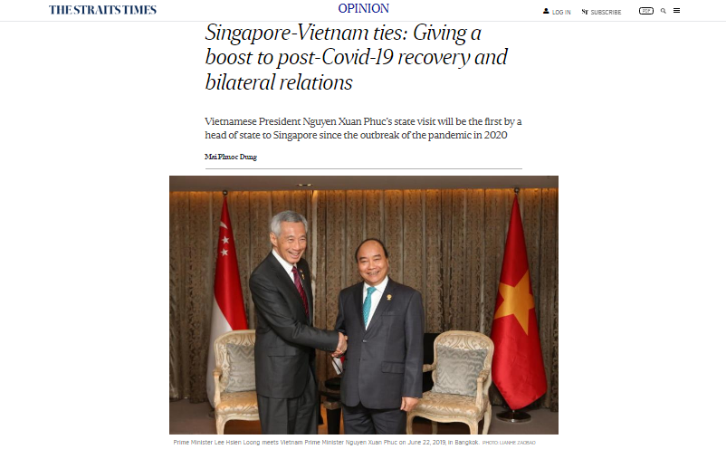 Báo Singapore: Xung lực thúc đẩy quan hệ Việt Nam-Singapore hậu Covid-19