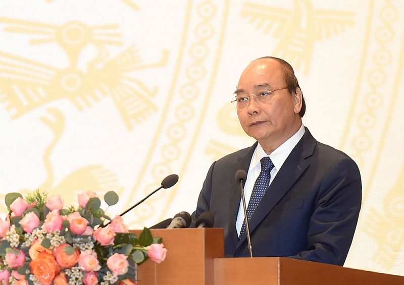 Thủ tướng Chính phủ Nguyễn Xuân Phúc phát biểu tại Hội nghị trực tuyến. (Nguồn: VGP)