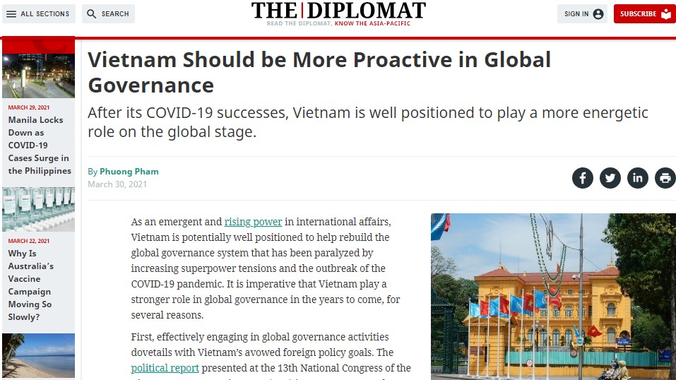 The Diplomat: Việt Nam có tiềm năng trở thành nhân tố quan trọng trên trường quốc tế