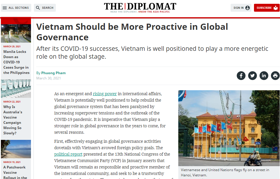 The Diplomat: Quản trị toàn cầu - Chìa khóa nâng cao vị thế quốc tế của Việt Nam