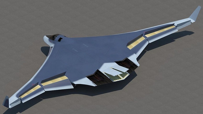 Mô hình thiết kế của máy bay ném bom tàng hình PAK DA của Nga. (Nguồn: Bộ Quốc phòng Nga)
