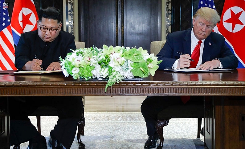 Tuyên bố chung Singapore do cựu Tổng thống Mỹ Donald Trump và nhà lãnh đạo Kim Jong Un ký vào tháng 6/2018. (Nguồn: 