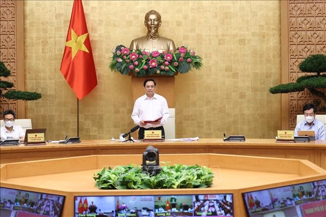 Thủ tướng Phạm Minh Chính phát biểu tại cuộc họp với 8 tỉnh, thành phố phía Nam. (Nguồn: TTXVN)