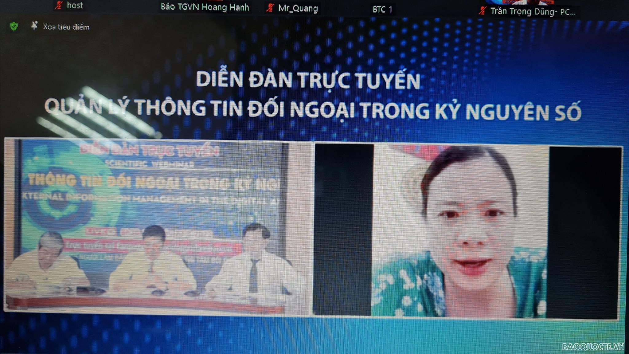 Bà Hoàng Diễm Hạnh, Tập sự Phó Tổng biên tập Báo Thế giới & Việt Nam, Bộ Ngoại giao, phát biểu tại diễn đàn.