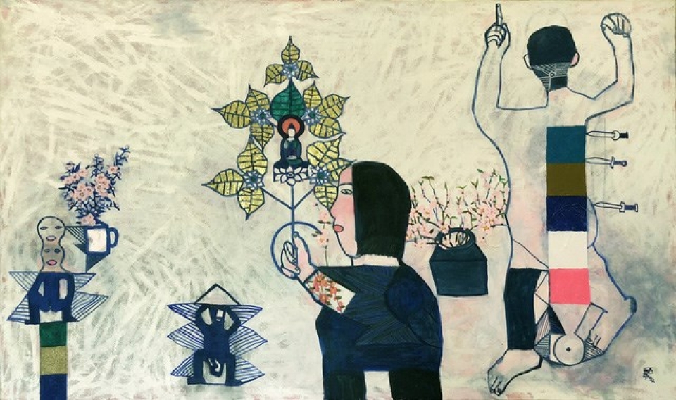 vietnamese and hungarian contemporary paintings on display