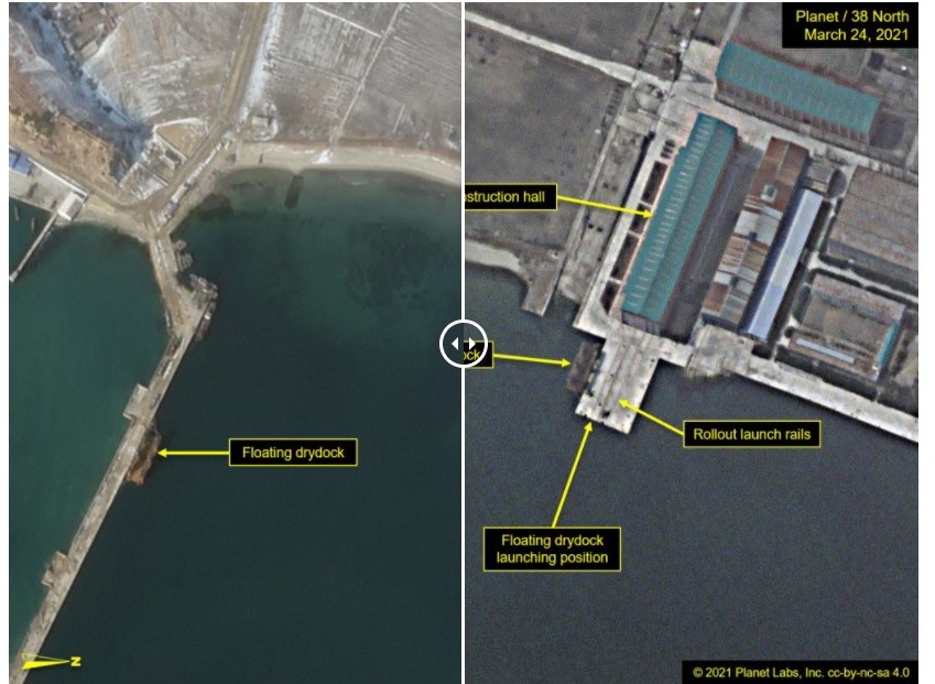 Hình ảnh chụp vệ tinh cho thấy sự một xưởng đóng tàu của quốc gia cộng sản Đông Bắc Á này đã phát hiện thấy hoạt động khả nghi (Nguồn: 38 độ Bắc)