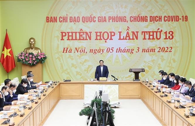 Thủ tướng Chính phủ Phạm Minh Chính, Trưởng Ban Chỉ đạo Quốc gia phòng, chống dịch Covid-19 chủ trì Phiên họp lần thứ 13 của Ban Chỉ đạo. (Nguồn: TTXVN)