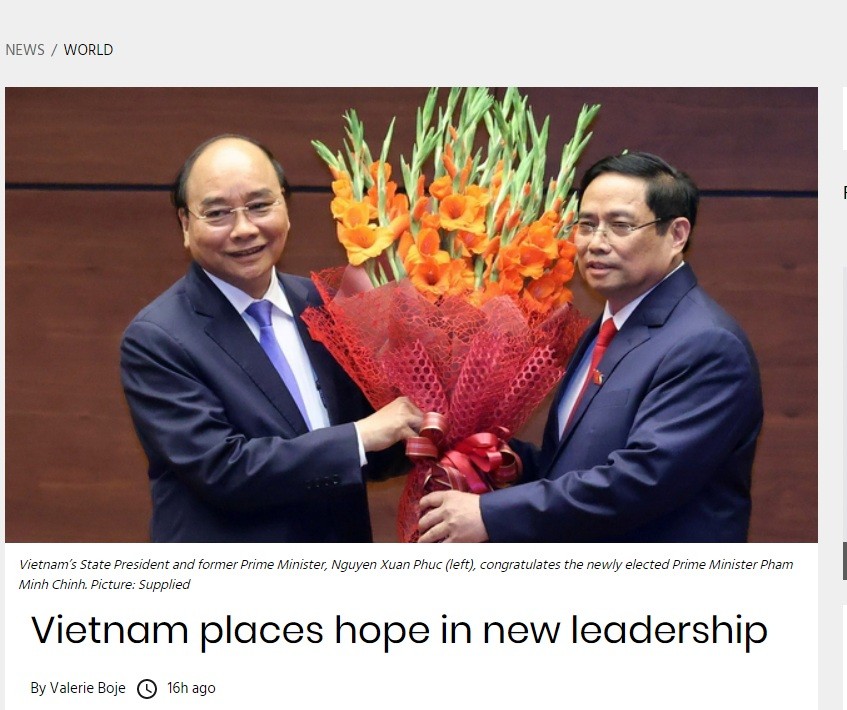Báo Nam Phi đánh giá về ban lãnh đạo mới của Việt Nam. (Ảnh chụp màn hình bài viết)