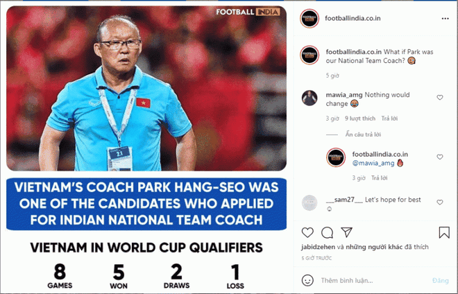 Báo Ấn Độ mong muốn HLV Park Hang Seo dẫn dắt đội tuyển quốc gia nước này