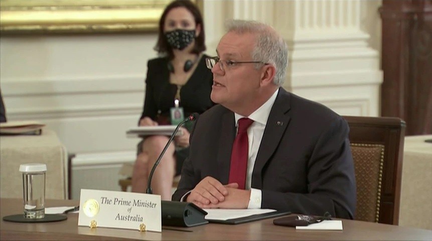 Thủ tướng Australia Scott Morrison phát biểu tại phiên họp Bộ tứ ở Washington, Mỹ, ngày 24/9. (Nguồn: ABC)