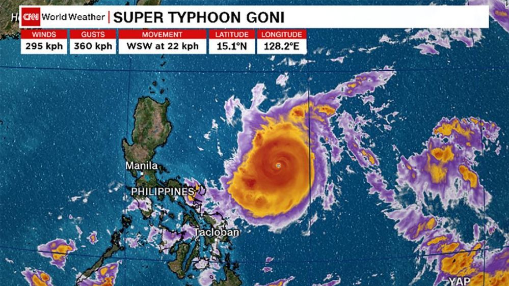 Tin mới nhất về siêu bão Goni: Sức gió 205 km/h, Philippines sơ tán khẩn cấp gần 1 triệu dân