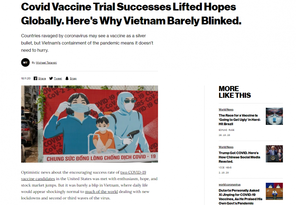 Truyền thông Mỹ nêu lý do Việt Nam không dựa vào vaccine và ‘đủng đỉnh’ trong cuộc chiến với Covid-19