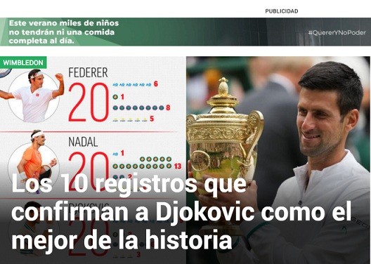 Tờ Marca ấn tượng khi Djokovic san bằng kỷ lục 20 Grand Slam của Nadal và Federer.