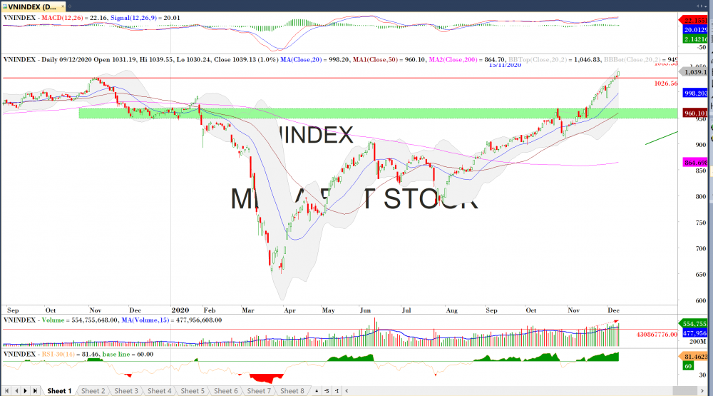 Thị trường chứng khoán ngày 10/12: Đồ thị VN-Index. (Nguồn: MegaBot)