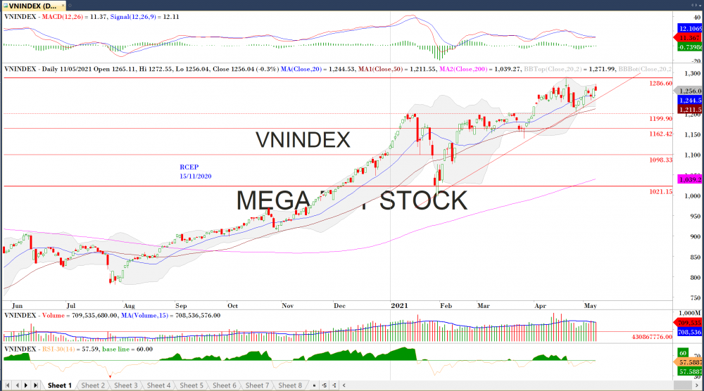 Thị trường chứng khoán ngày 11/05/2020: Đồ thị VN-Index. (Nguồn: MegaBot)