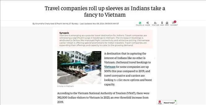 Vietnam a unique destination attracting Indian tourists: Indian newspaper