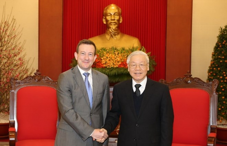 Tổng Bí thư Nguyễn Phú Trọng tiếp Đại sứ Pháp Bertrand Lortholary