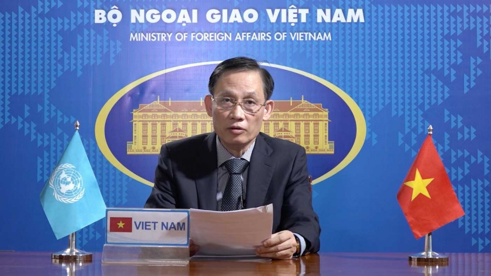 Thứ trưởng Ngoại giao Lê Hoài Trung phát biểu tại Hội nghị Cấp cao của Liên hợp quốc về Phòng ngừa tội phạm và Tư pháp hình sự. 