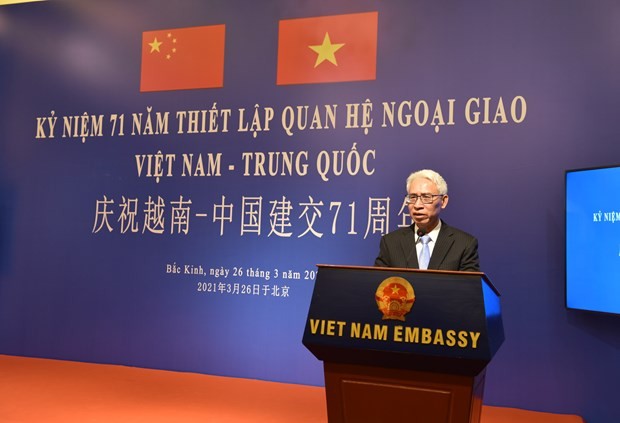 Đại sứ Phạm Sao Mai phát biểu tại buổi lễ. (Ảnh: Mạnh Cường/Vietnam+)
