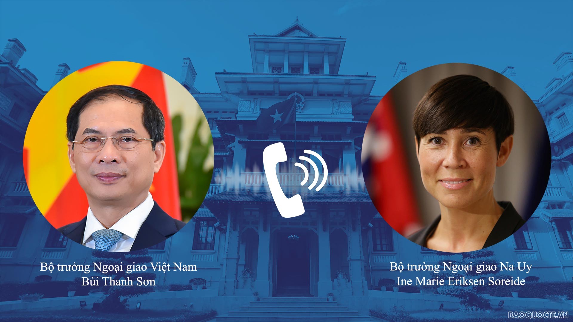 Bộ trưởng Ngoại giao Bùi Thanh Sơn điện đàm với Ngoại trưởng Na Uy Ine Marie Eriksen Soreide. (Ảnh: Tuấn Anh)