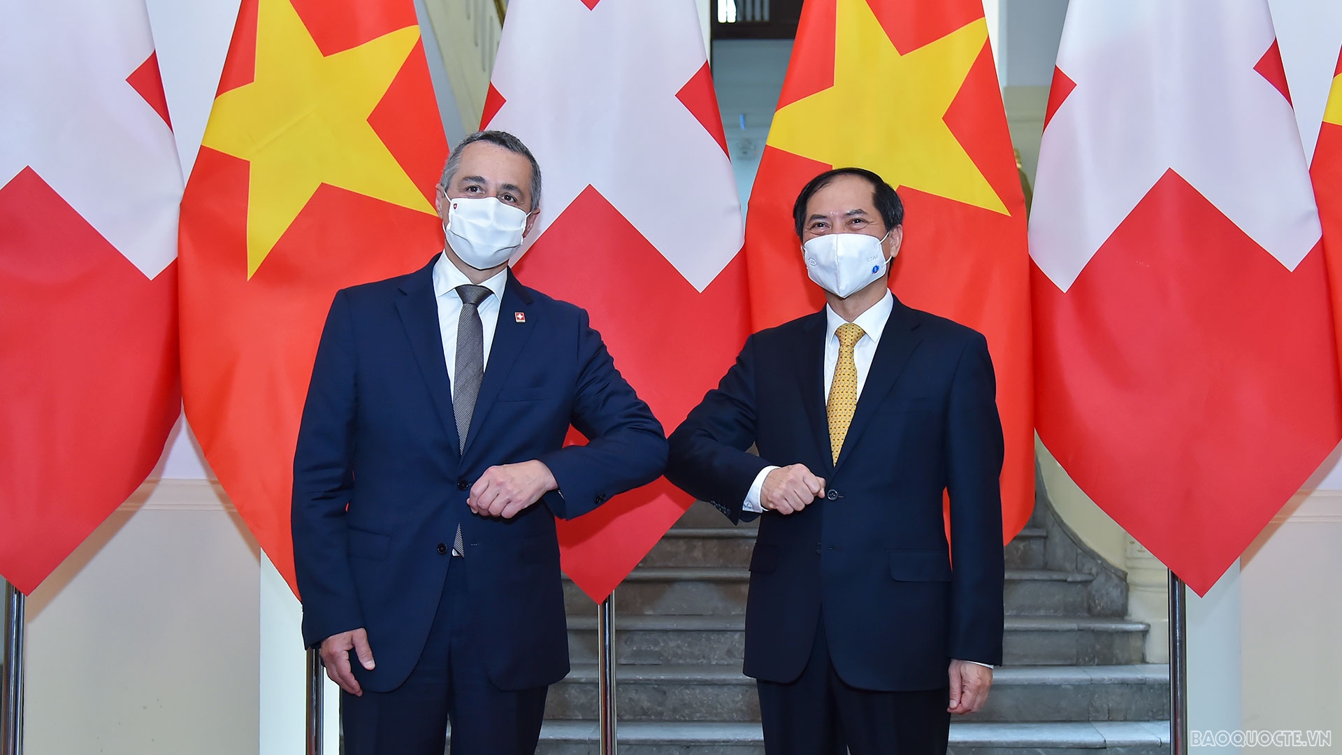 Phó Tổng thống, Bộ trưởng Ngoại giao Thụy Sỹ Ignazio Cassis thăm chính thức Việt Nam theo lời mời của Bộ trưởng Ngoại giao Bùi Thanh Sơn, tháng 8/2021. (Ảnh: Tuấn Anh)
