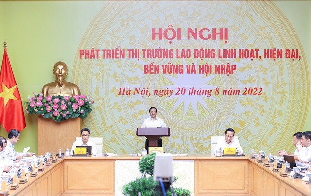 Thủ tướng Phạm Minh Chính chủ trì Hội nghị “Phát triển thị trường lao động linh hoạt, hiện đại, bền vững và hội nhập”. (Nguồn: VGP News)