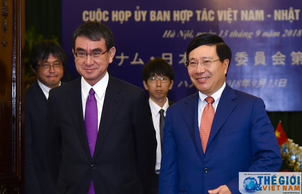 Toàn cảnh: Phó Thủ tướng, Bộ trưởng Phạm Bình Minh tiếp, họp với Bộ trưởng Taro Kono