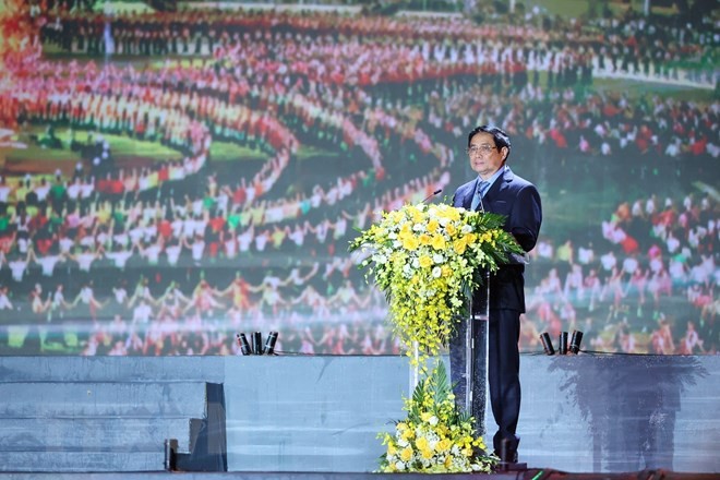 Thủ tướng Phạm Minh Chính phát biểu tại Lễ đón nhận Bằng của UNESCO ghi danh “Nghệ thuật Xòe Thái” vào danh sách Di sản văn hóa phi vật thể đại diện của nhân loại. 