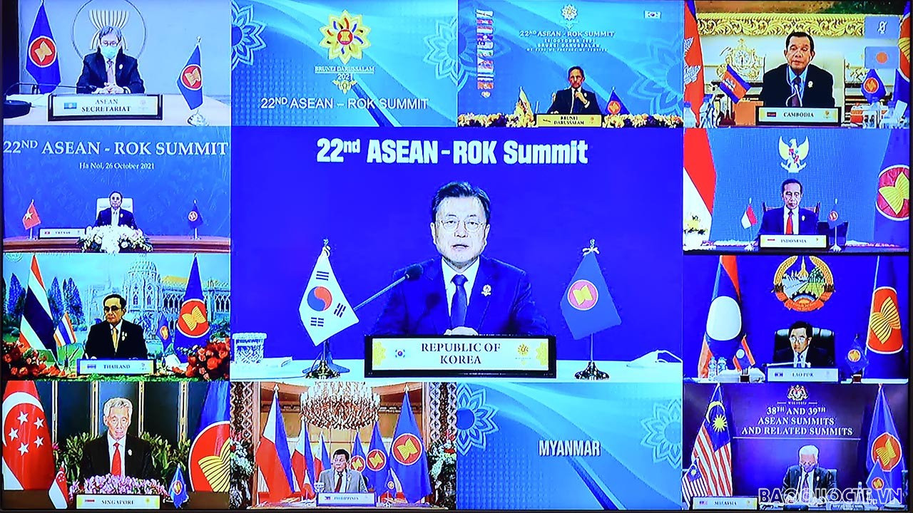 Chiều ngày 26/10, Thủ tướng Chính phủ Phạm Minh Chính đã tham dự Hội nghị Cấp cao trực tuyến ASEAN-Hàn Quốc lần thứ 22. (Ảnh: Tuấn Anh)