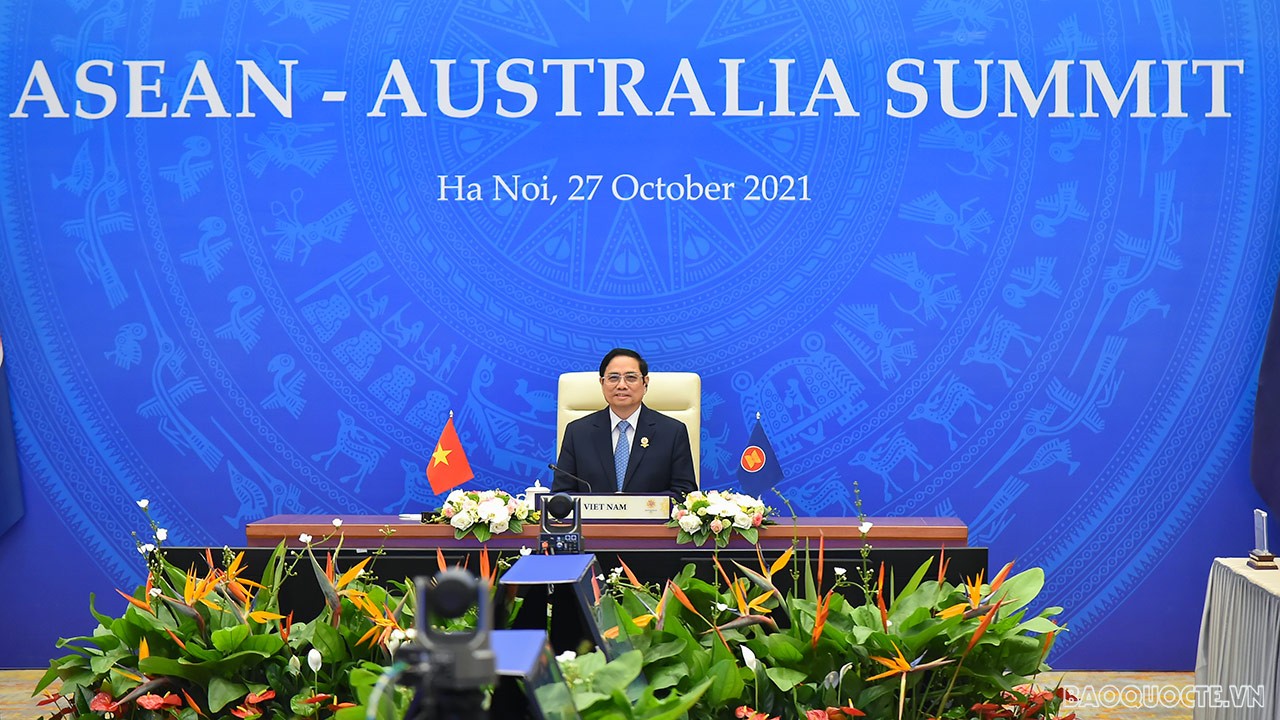 Sáng ngày 27/10, Thủ tướng Chính phủ Phạm Minh Chính đã dẫn đầu đoàn đại biểu Việt Nam dự Hội nghị trực tuyến Cấp cao ASEAN-Australia thường niên lần thứ nhất. (Ảnh: Tuấn Anh)