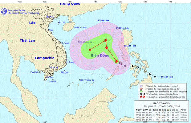 Thông tin mới nhất về cơn bão Tokage trên khu vực Biển Đông