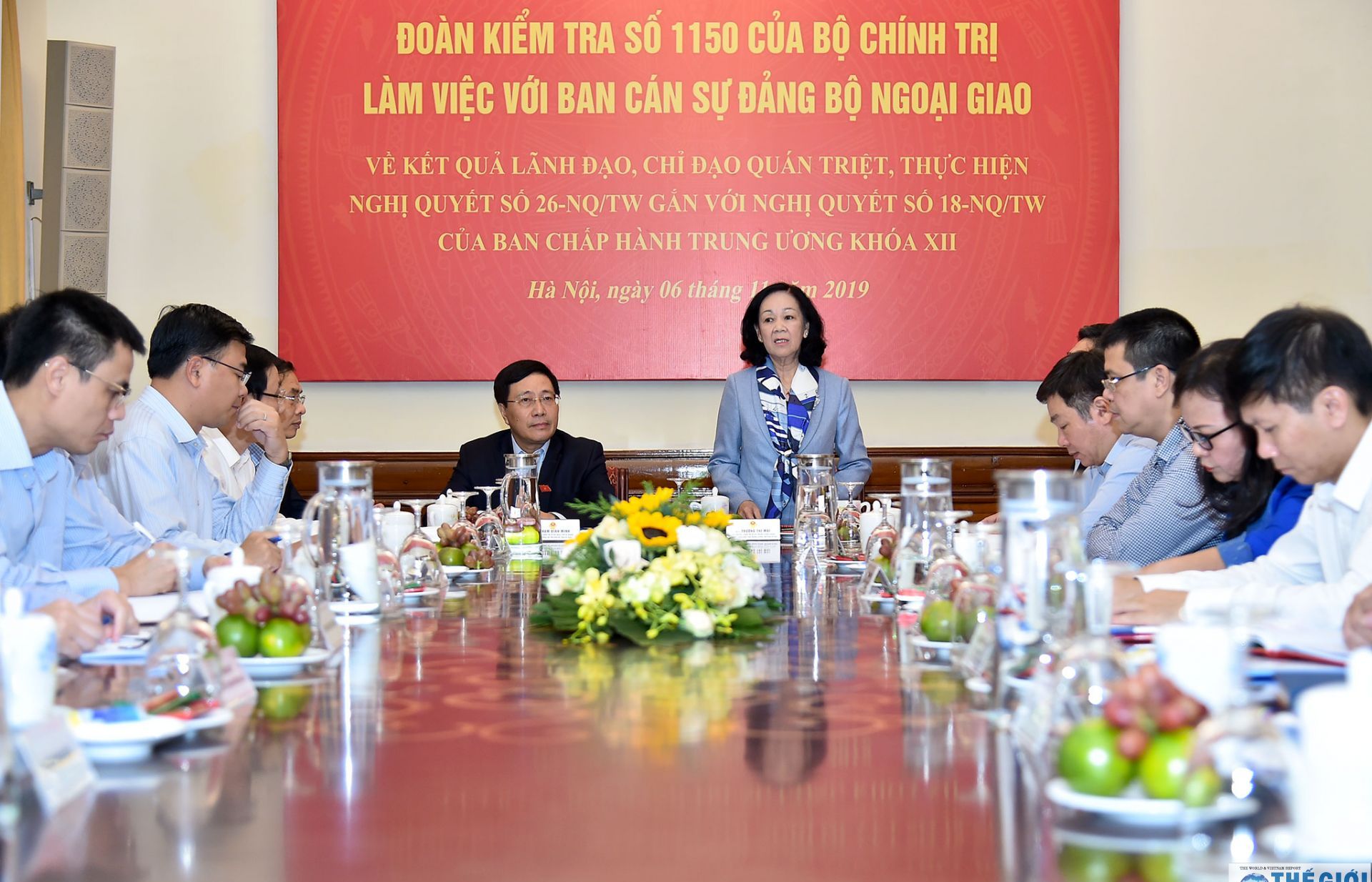 Trưởng ban Dân vận Trung ương Trương Thị Mai làm việc tại Bộ Ngoại giao
