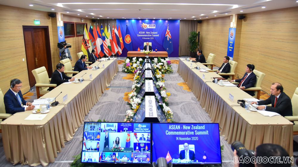 Sáng 14/11, trong khuôn khổ Hội nghị Cấp cao ASEAN 37, Thủ tướng Chính phủ Nguyễn Xuân Phúc đã chủ trì Hội nghị Cấp cao kỷ niệm 45 năm quan hệ ASEAN - New Zealand. (Ảnh: Tuấn Anh)