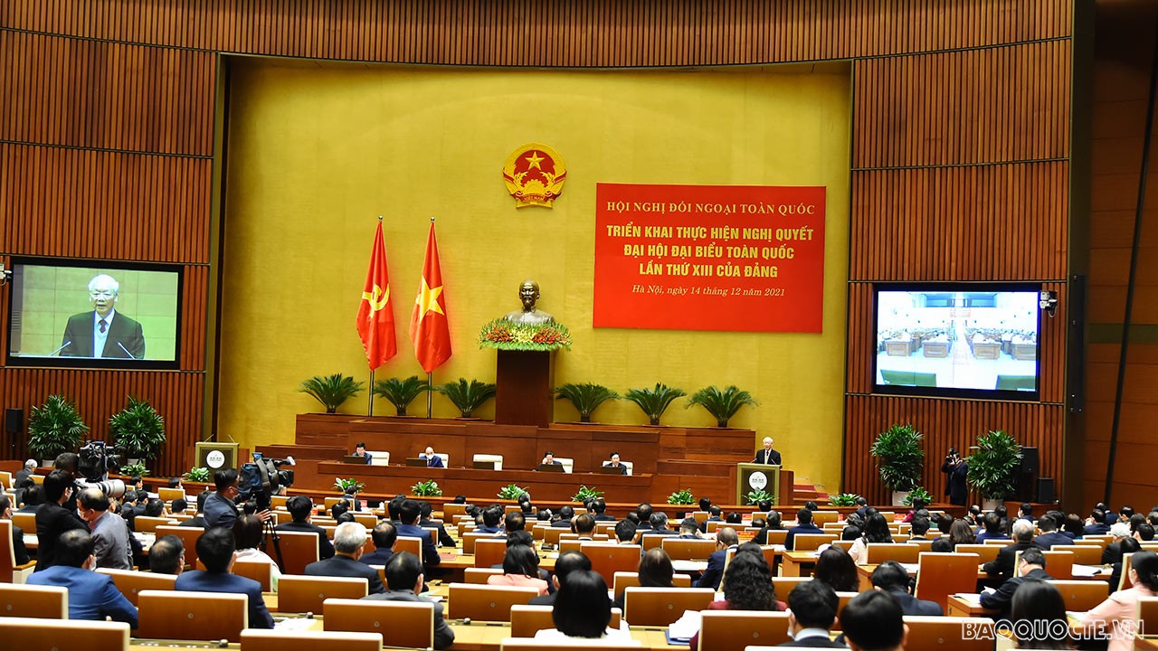 Tổng Bí thư Nguyễn Phú Trọng phát biểu chỉ đạo tại Hội nghị đối ngoại toàn quốc. (Ảnh: Tuấn Anh)