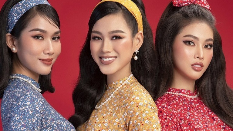 'Cân' nhan sắc Hoa hậu Đỗ Thị Hà cùng 2 Á hậu trong tà áo dài