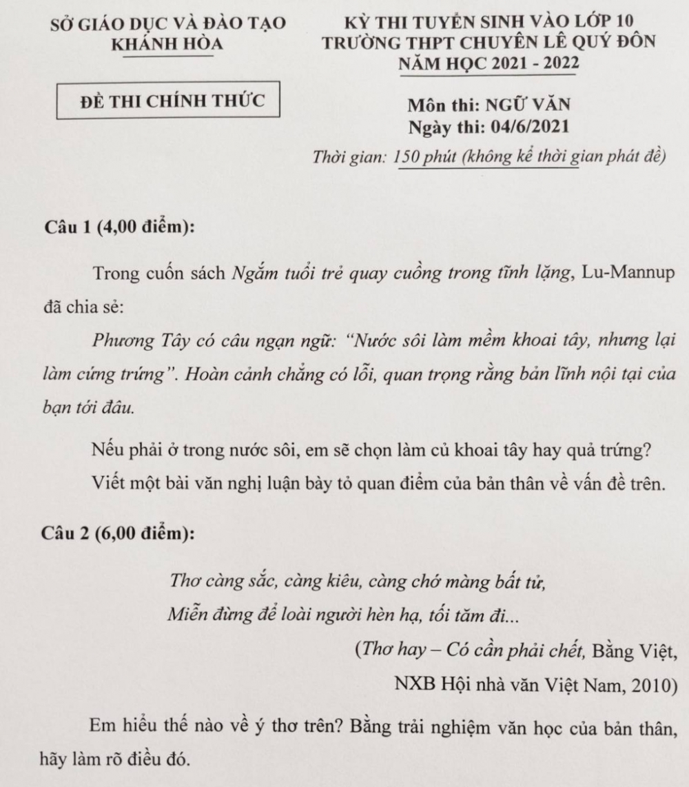 Điểm thi vào lớp 10 với đề Văn 'nếu phải ở trong nước sôi...' ra sao?