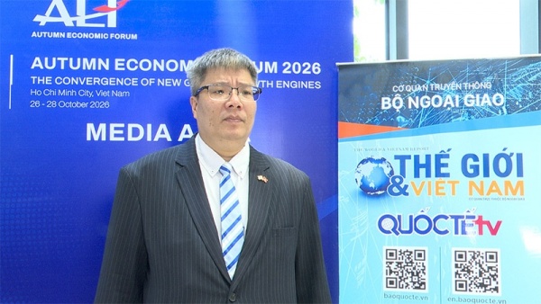 Ông Trần Hải Linh trả lời phỏng vấn tại Diễn đàn Kinh tế mùa Thu 2026
