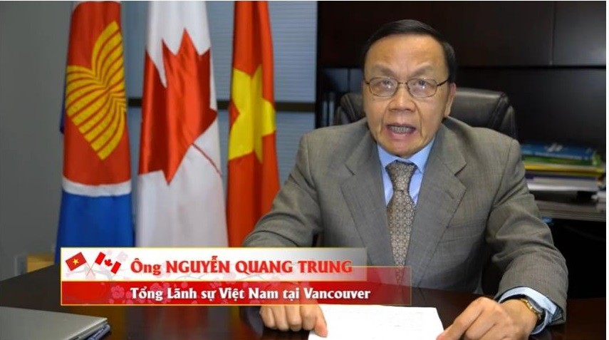 Tổng lãnh sự Việt Nam tại Vancouver (Canada) Nguyễn Quang Trung chúc Tết cộng đồng. (Ảnh chụp màn hình)